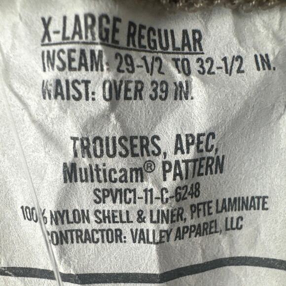USGI Issue Apecs Gen II Gore Tex OCP Multicam Cold/Wet Weather Pants XL regular - Picture 5 of 7